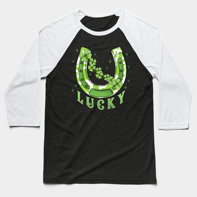 Green Lucky Horse Shoe Baseball T-Shirt by Anonic